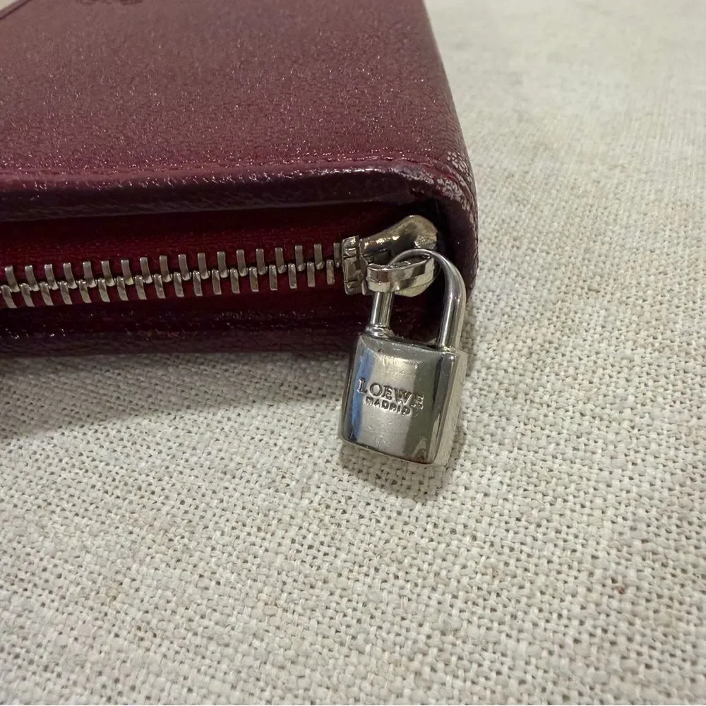 Loewe Burgundy Leather Zip Wallet - Long Red Continental Wallet